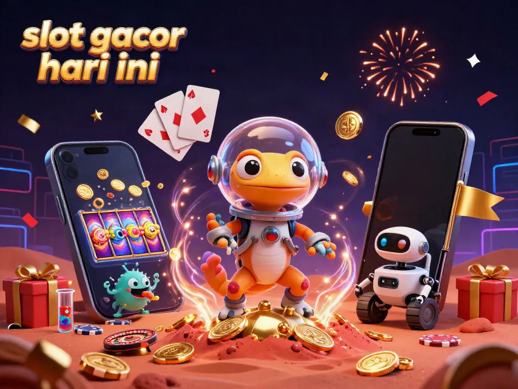 Merayakan slot gacor hari ini, gecko luar angkasa menemukan kasino emas di Mars dengan kegembiraan.