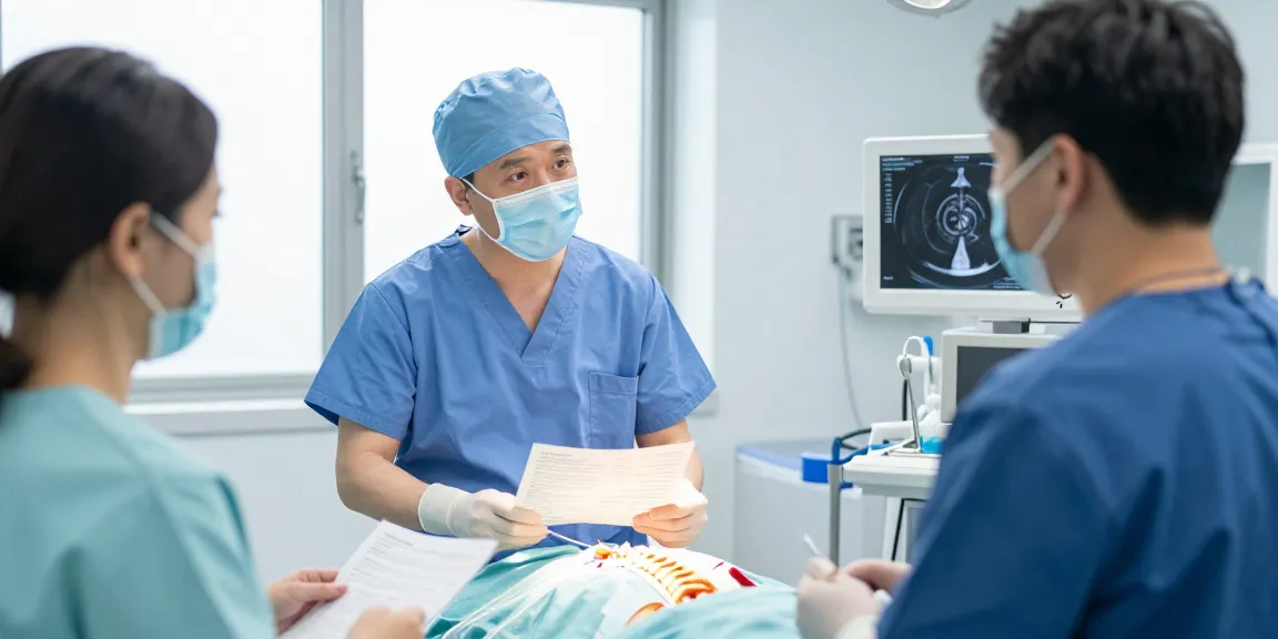Dar kanal ameliyatı consultation with patient in a bright surgical environment, showcasing expert care.