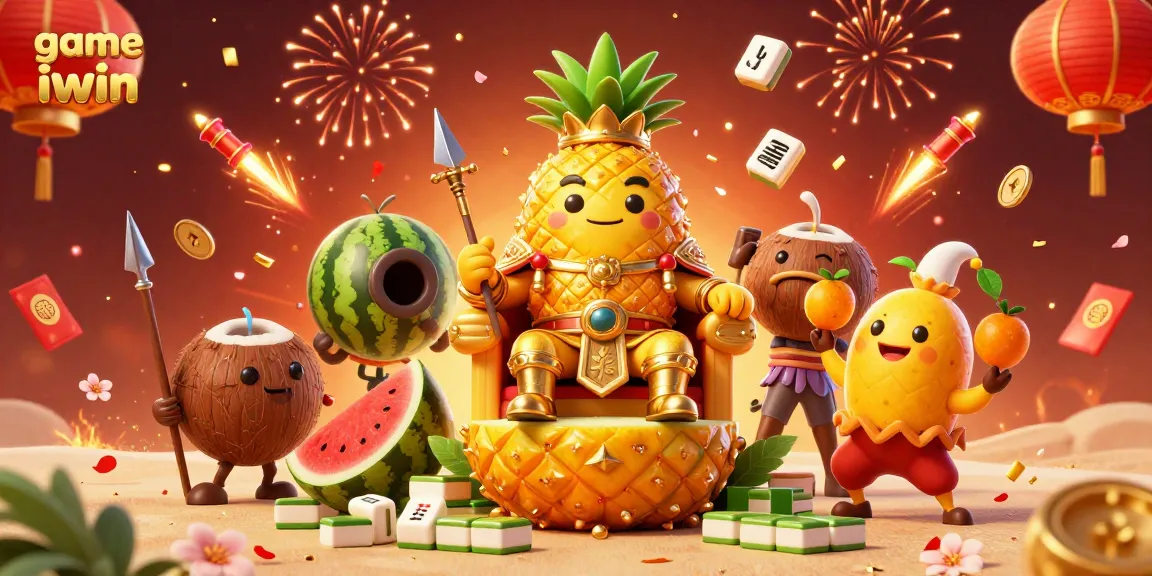 Experience game iwin with the golden pineapple king and festive casino scene packed with excitement.