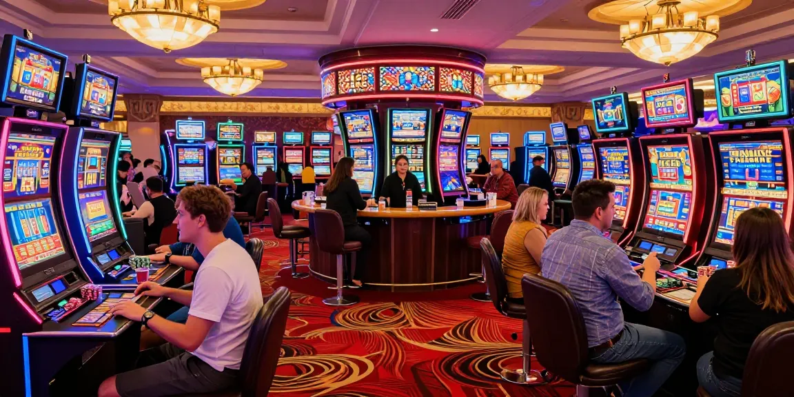 LUXURY777 dalam kasino yang ramai dengan pemain slot dan dekorasi mewah