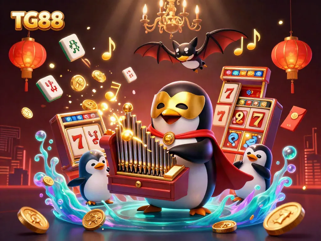 Experience the excitement of TG88 with an engaging casino scene showcasing games and vibrant decorations.
