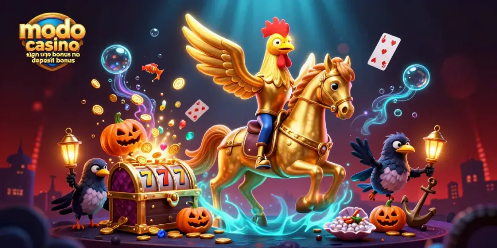 Claim the modo casino sign up bonus no deposit bonus with a vibrant casino-themed bonus illustration.