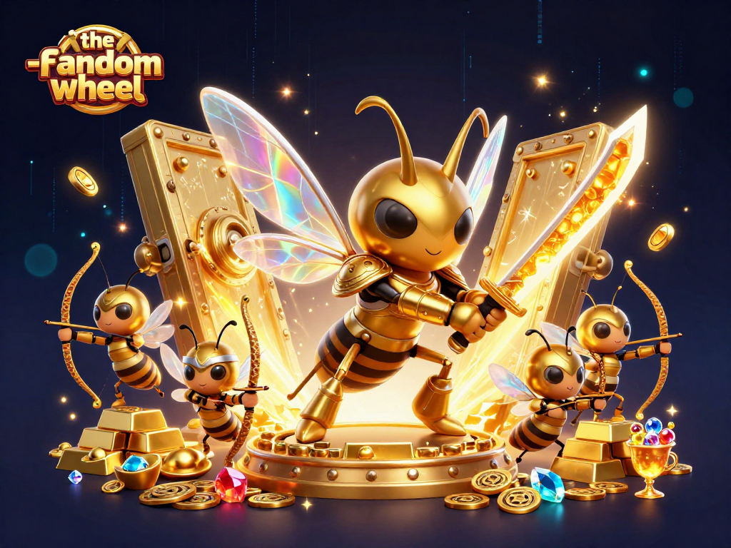 The-random-wheel showcases a dynamic scene with a hornet in samurai armor, surrounded by treasure and rich casino elements.
