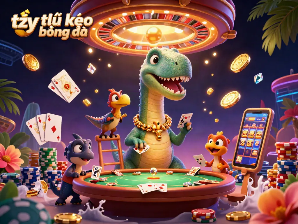Engage with tỷ lệ kèo bóng đá as a giant brontosaurus surveys an exciting gambling scene.