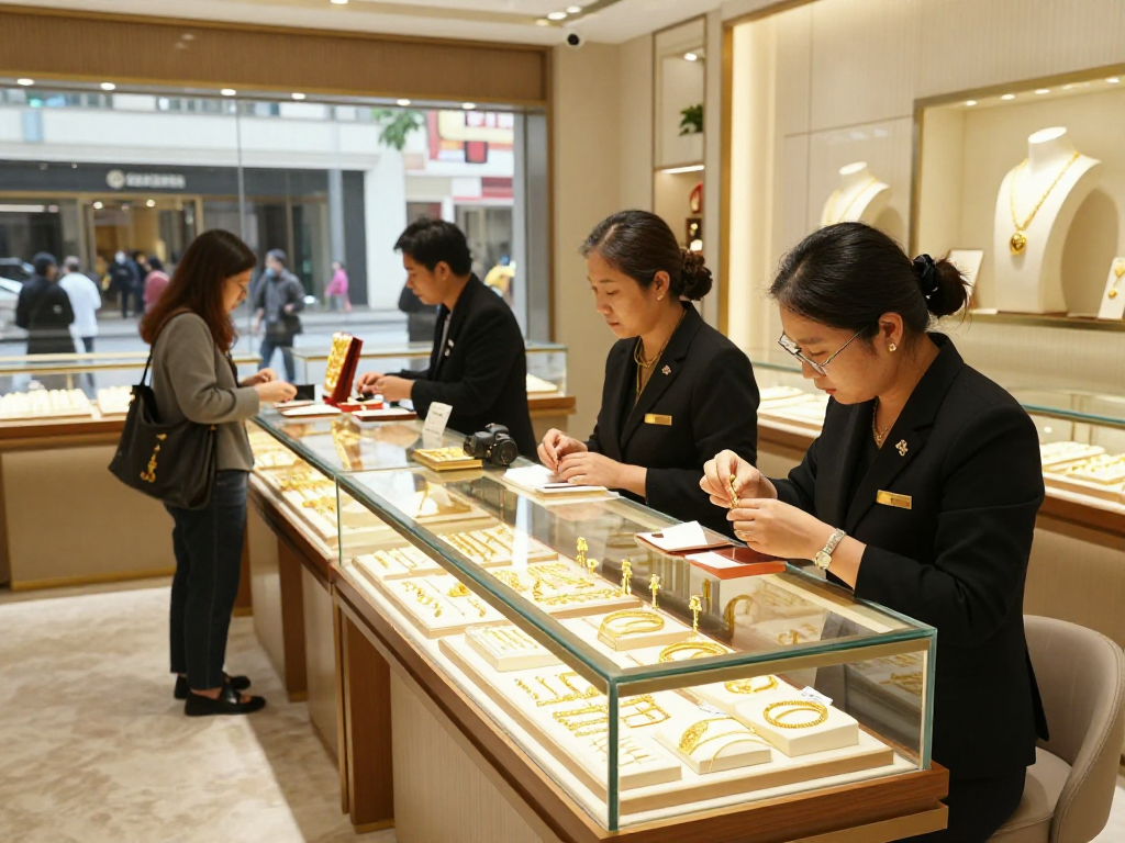 mantra88 upscale jewelry store with gold necklaces and rings displayed elegantly