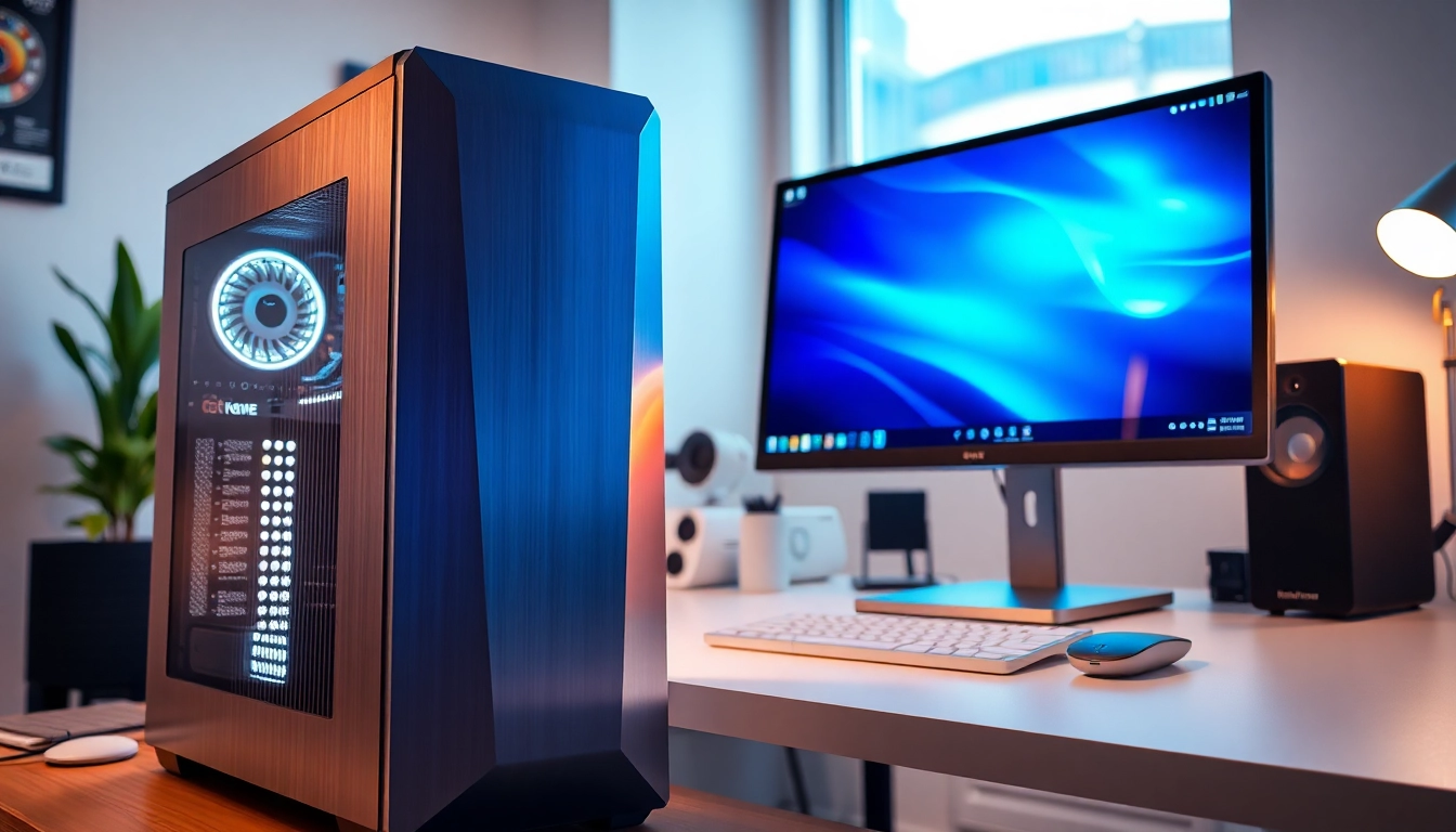 pc αναπαλαιωμένος σε σύγχρονο γραφείο με καλή φωτισμένη ατμόσφαιρα.