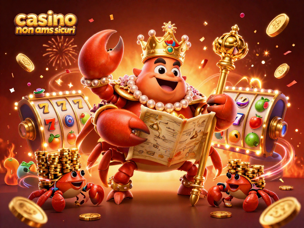 Scopri la magia del casino non AAMS sicuri con il granchio imperatore e simboli da gioco ricchi di dettagli.
