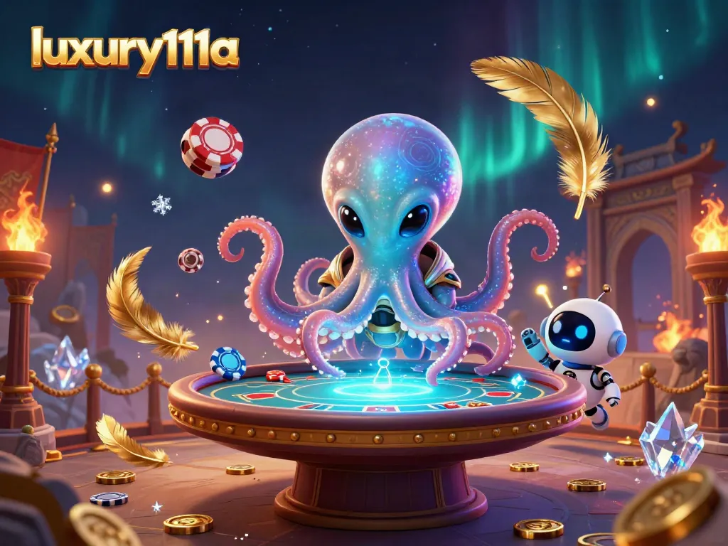 Experience thrilling gaming at luxury111a, with an alien octopus hosting an exciting poker game.