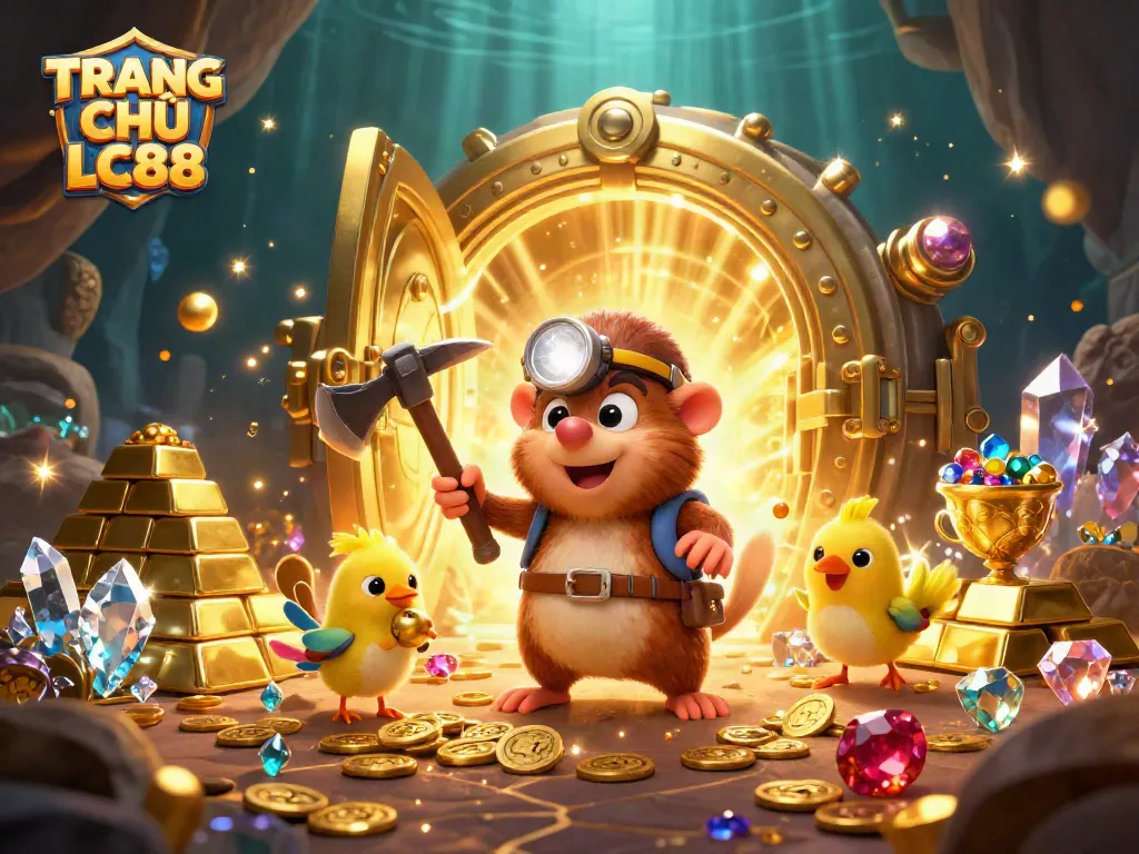 Engage in thrilling adventures at TRANG CHỦ LC88 with the treasure hunter and friends in a vibrant casino scene.