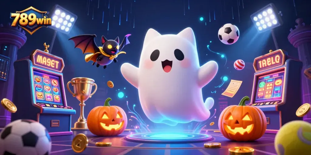 Experience thrilling gaming action with 789win as ghostly characters float in a vibrant casino