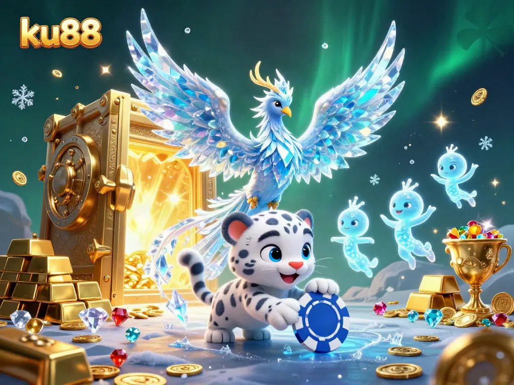 Engage with ku88's vibrant gaming universe featuring a frosty phoenix and ice sprites.