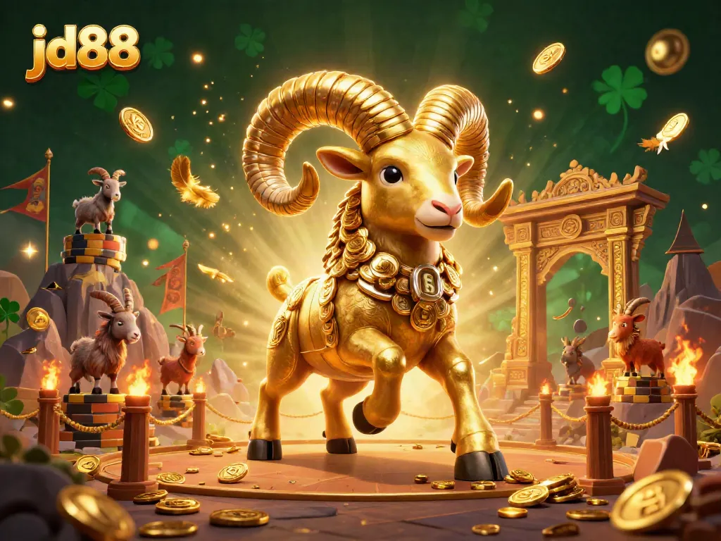Experience thrilling gameplay at jd88 as a golden ram charges through a vibrant casino arena.