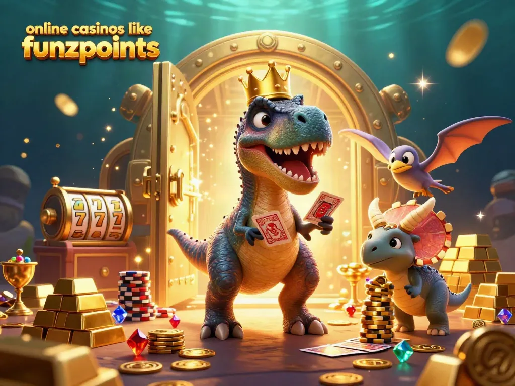 Engage in thrilling gameplay at online casinos like Funzpoints with vibrant casino characters and gold.