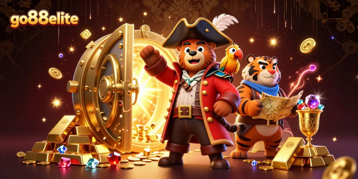 Experience the excitement of go88elite with vibrant 3D pirate characters and treasure elements.