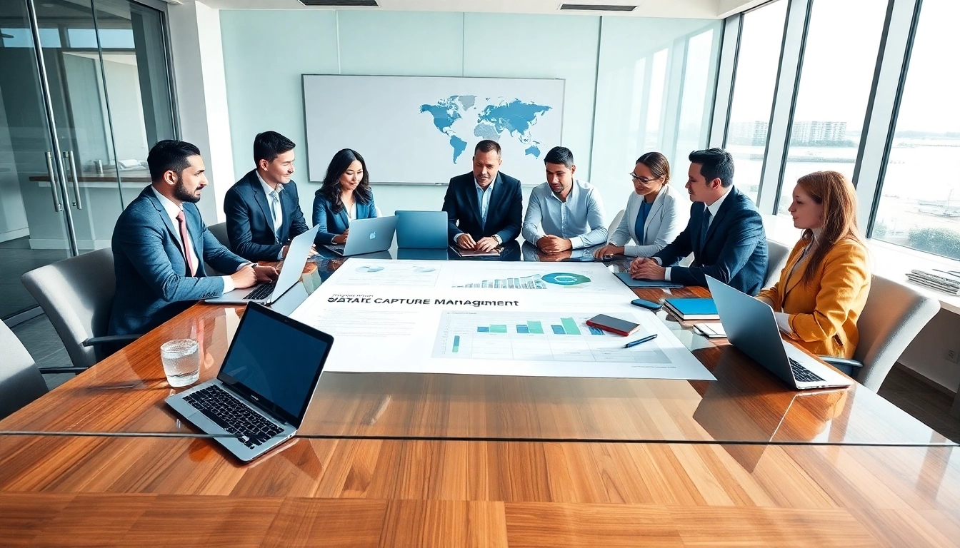 Team collaborating on Strategy Capture Management in a modern conference room.