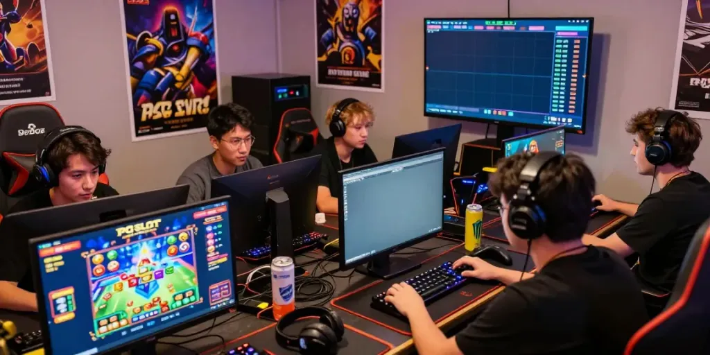 Players enjoying a gaming session featuring PG SLOT games, showcasing vibrant animations and competitive spirit.