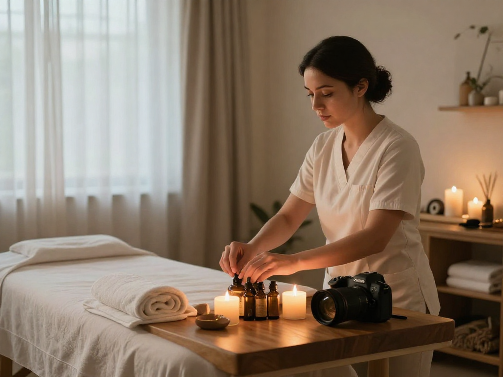 Experience relaxation at Balanced Massage with mantra88 in a tranquil private therapy room.