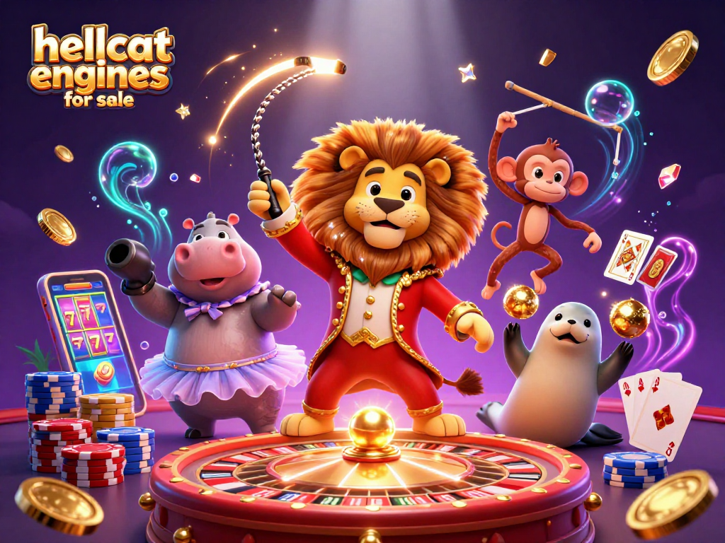 Experience excitement with hellcat engines for sale, showcased by vibrant casino characters and sparkling game elements.