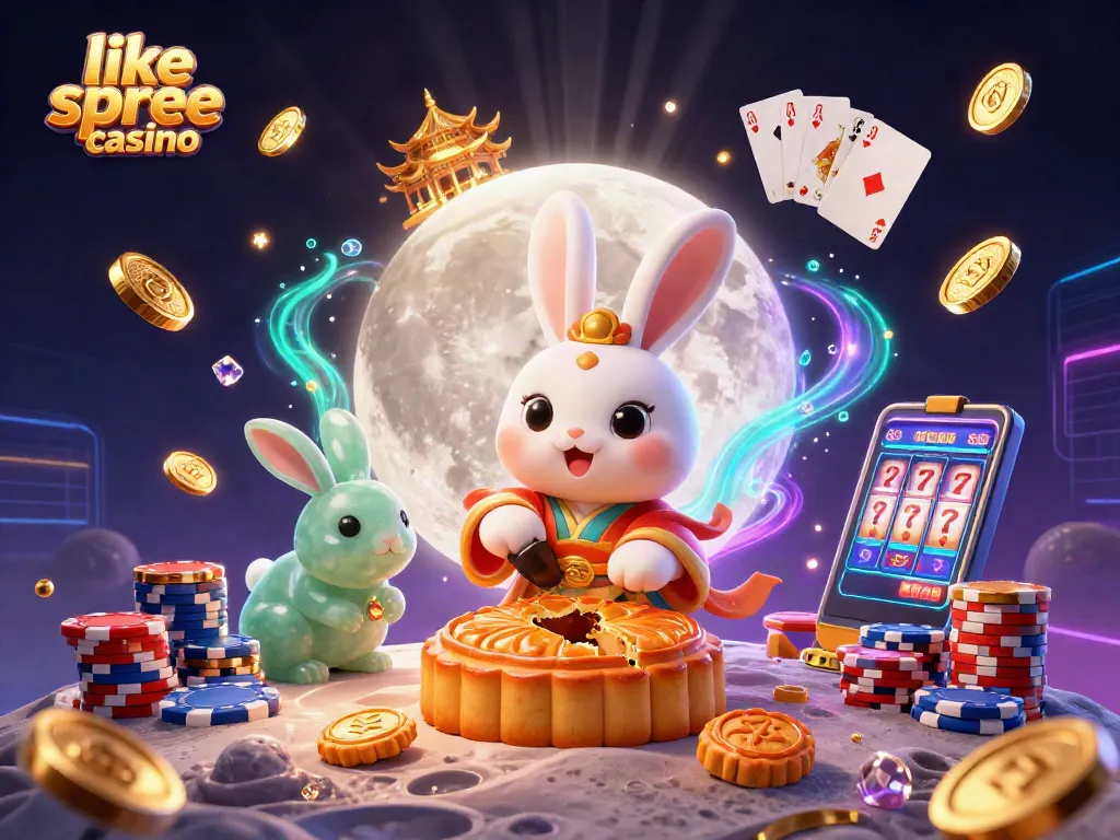 Spin and play to win with games like spree casino featuring a fun 3D moon rabbit scene.