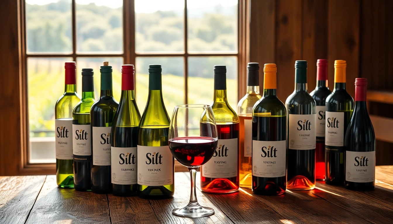 Buy Silt wine online: A beautiful arrangement of Silt wine bottles and a glass on a rustic table.