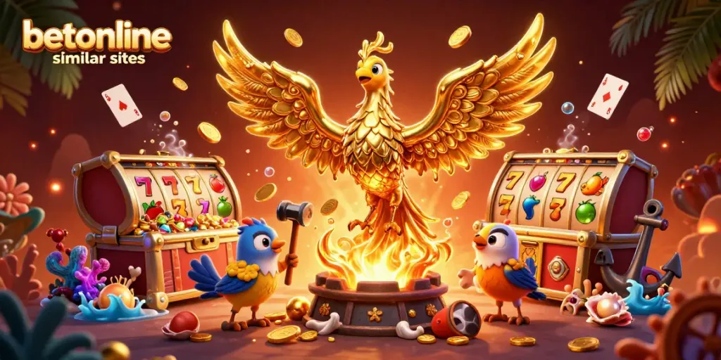 Experience top betonline similar sites with a vibrant casino-themed 3D illustration bursting with excitement.