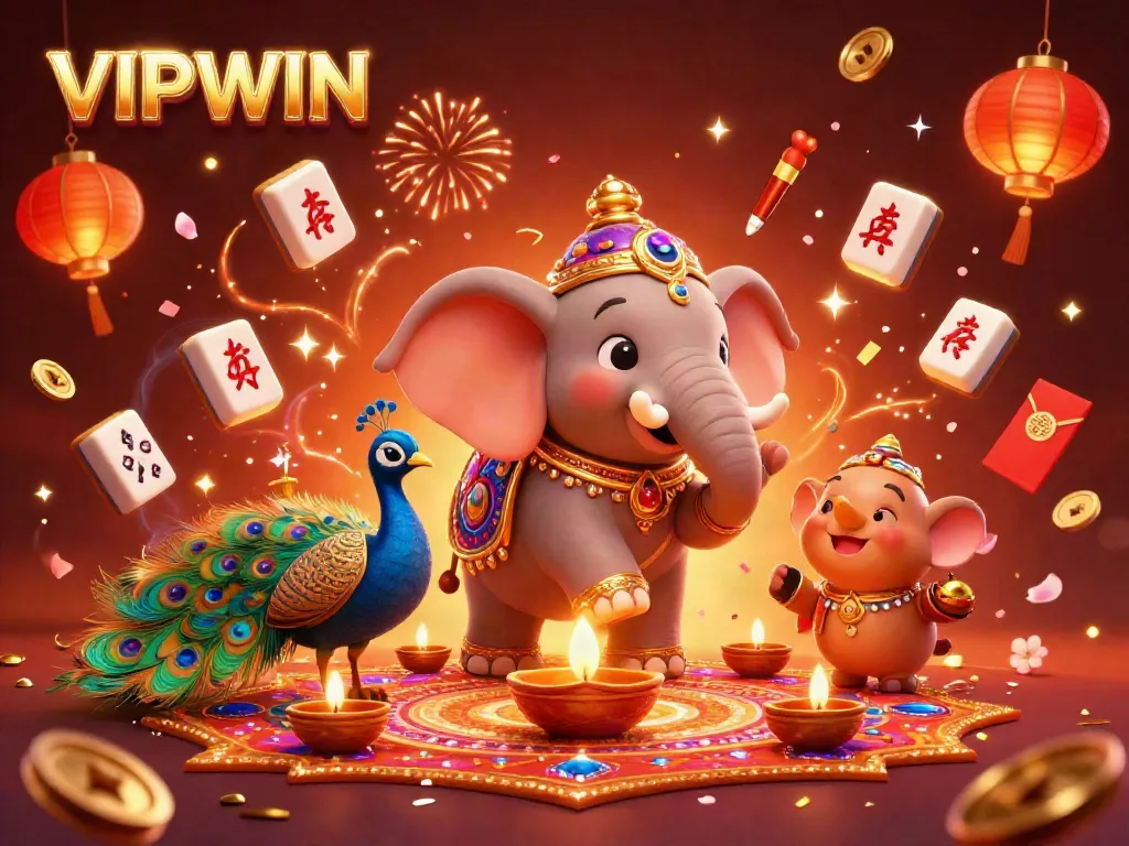 Join the excitement at VIPWIN with stunning games and vibrant celebrations, featuring colorful elephants.