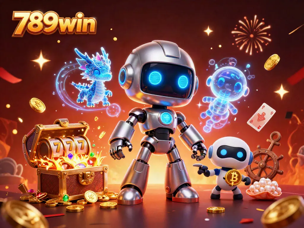 Engage with 789win through an action-packed 3D illustration filled with casino excitement and vibrant characters.