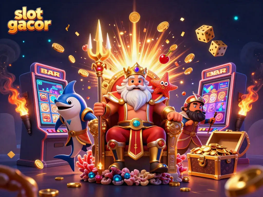 Spin the slot gacor and win big with Neptune's treasure in this colorful casino scene.