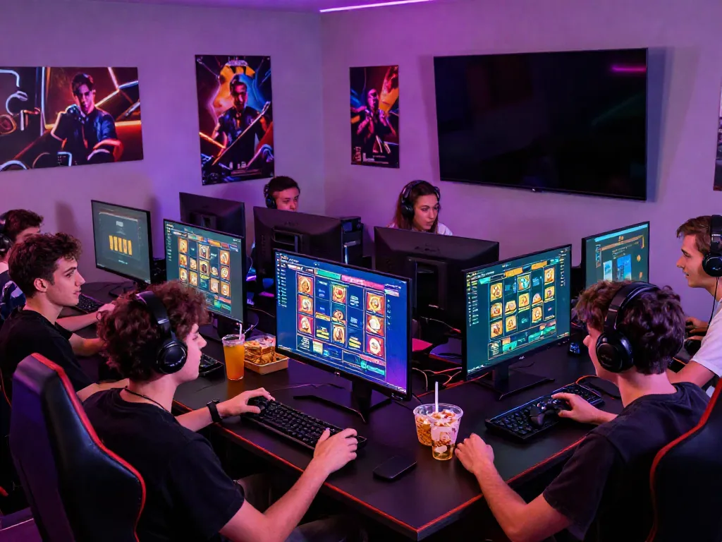 Exciting gaming scene showcasing situs slot gacor action with friends enjoying vibrant slot games.