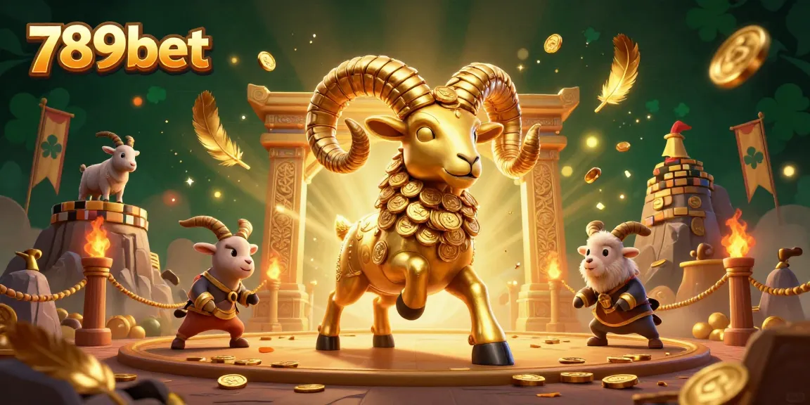 Bettors enjoying 789bet with a golden ram charging through a casino arena filled with luck and excitement.